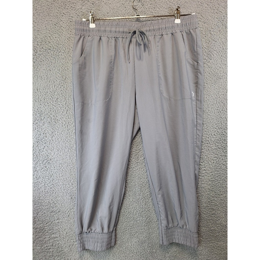 Pro Player Jogger Pants Women L (Fits 34x22) Gray Stretch Drawstring Tapered Leg